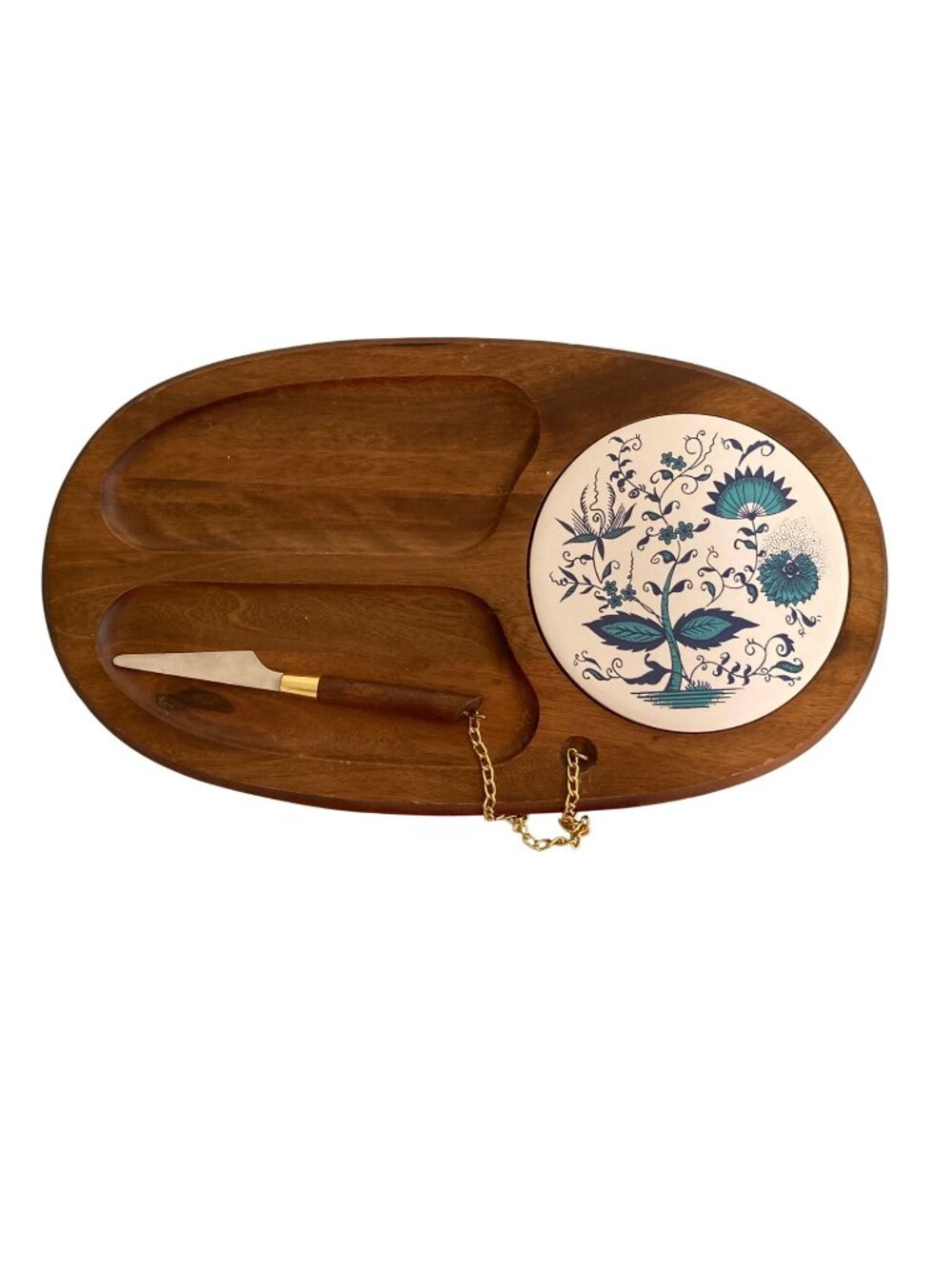 Blue Onion Danube Ceramic Tile Teakwood Cheese Board With Ceramic Tile & Knife